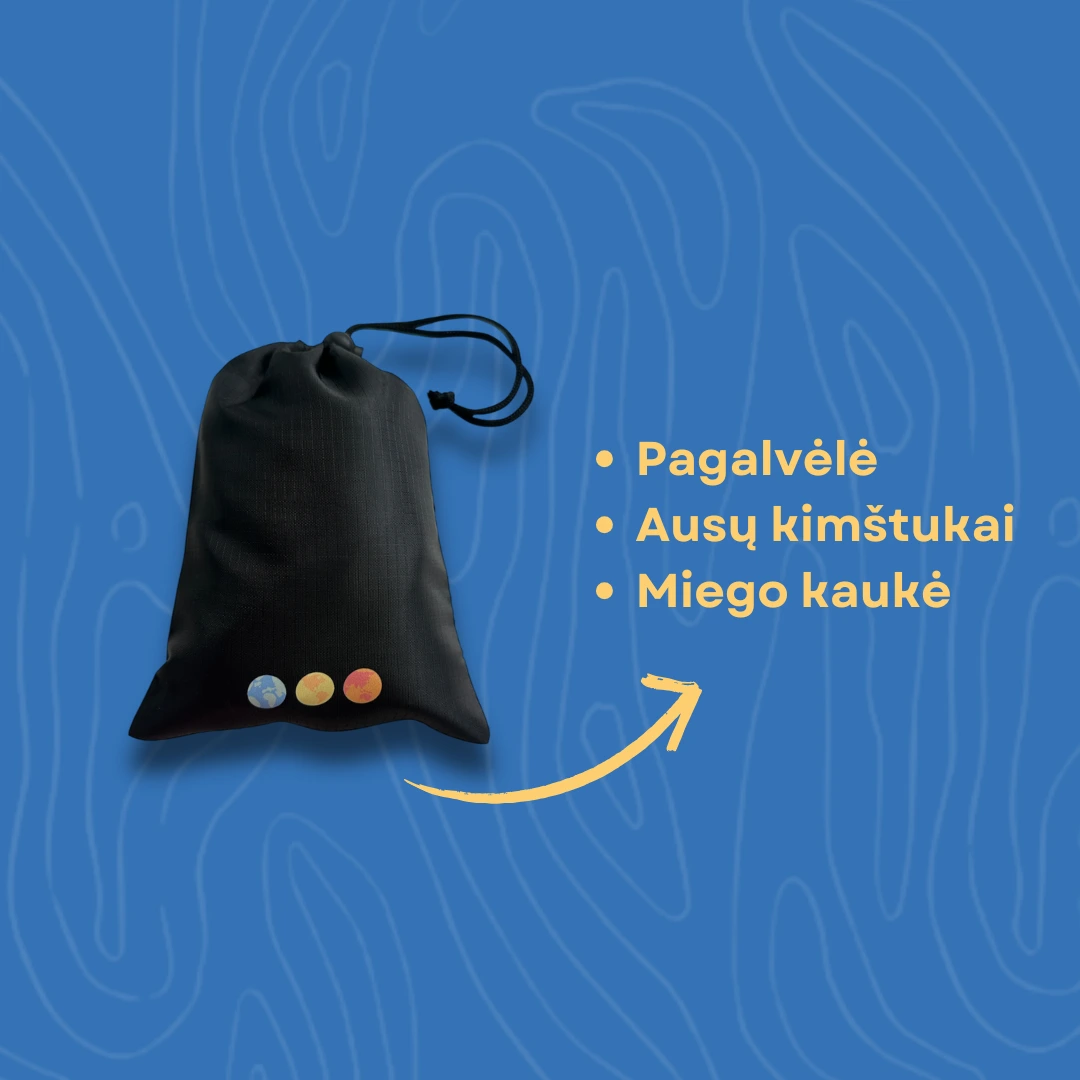 Pripučiama kelioninė pagalvėlė + ausų kamštukai + miego kaukė - Image 5
